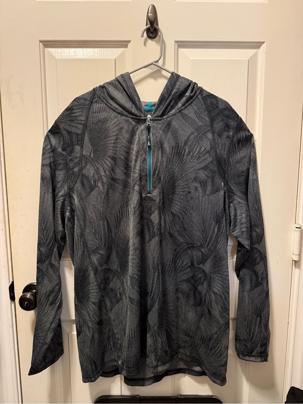 Tommy Bahama Charcoal Textured Hoodie with Teal Zip Trim